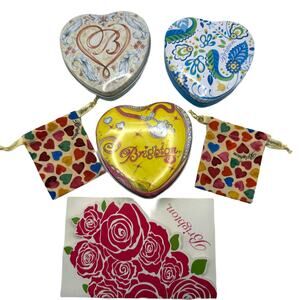 Lot of Brighton 3 Heart Metal Tin Boxes 2 Heart Pouches and A Receipt Envelope